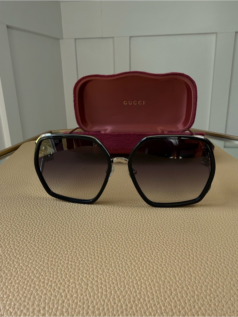 Gucci Black and Gold Oversized Gradient Sunglasses
